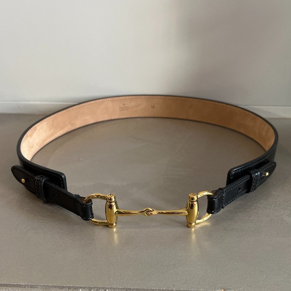Gucci Black Leather Horsebit Belt with Gold Hardware